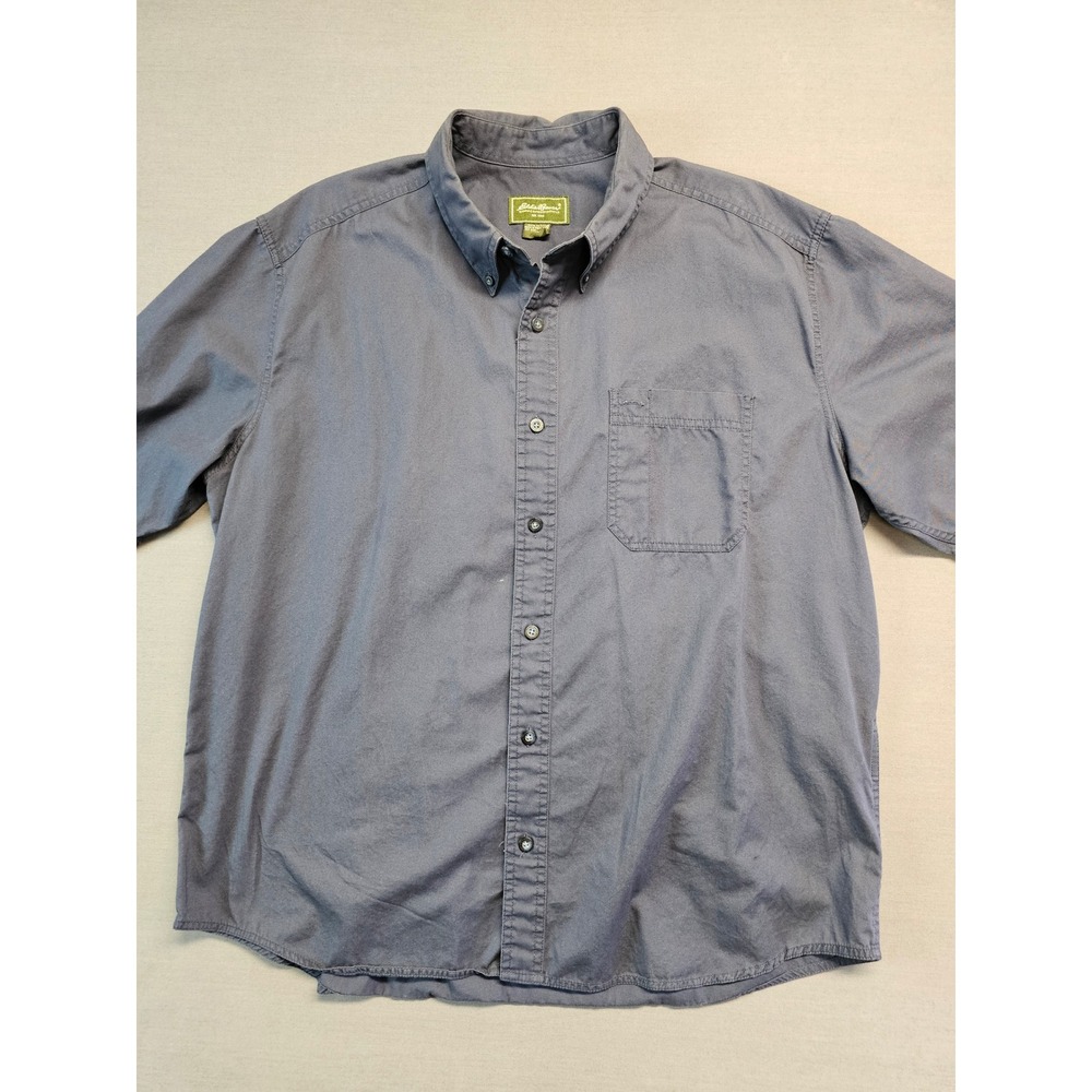 Eddie Bauer Mens XL Navy Blue Short Sleeve Button Down Shirt Cotton Twill Pocket